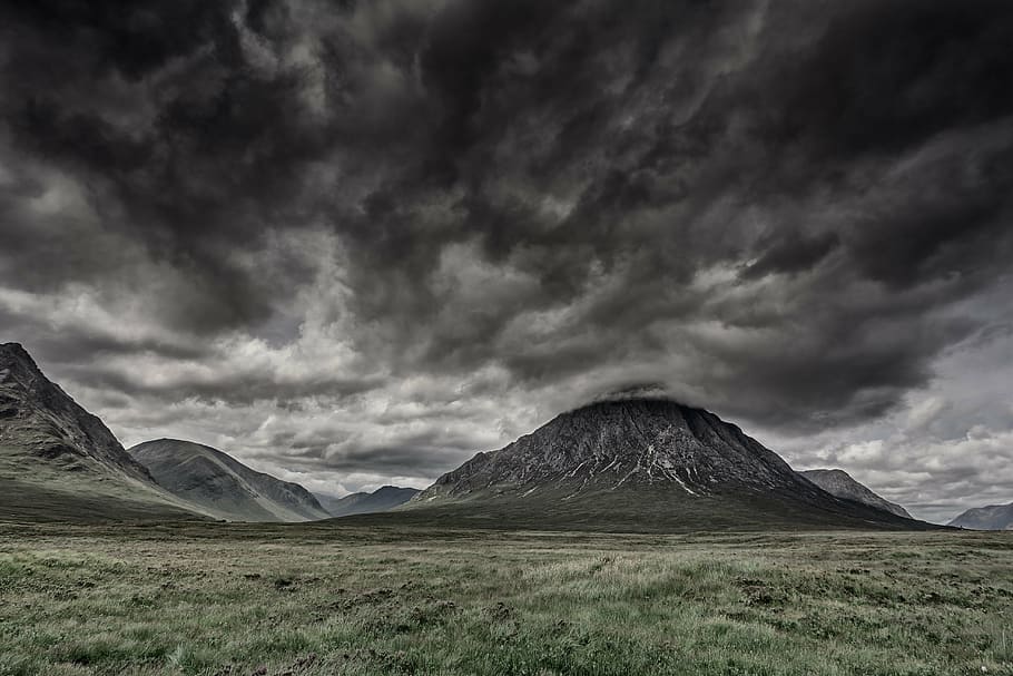 landscape photography, mountain, green, grass field, scotland, highlands and islands, landscape, highlands, mood, nature