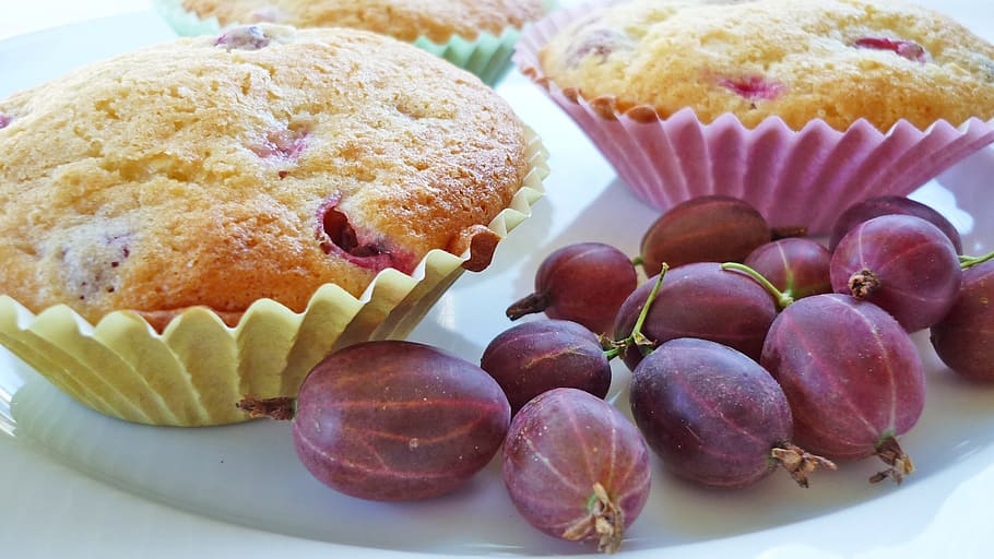 muffins, gooseberry, pink, bake, pastries, baked goods, small cakes, sweet, delicious, sweetness