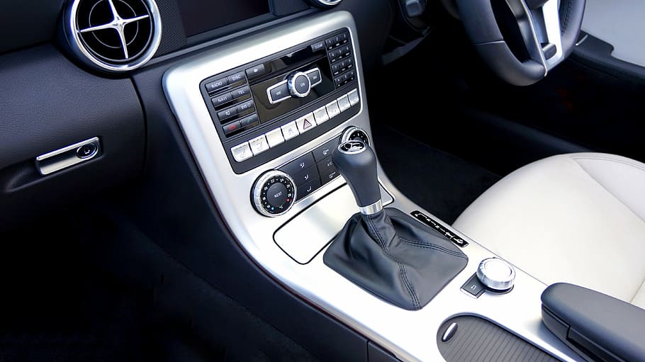 black, car gear shift lever, air conditioner, auto, automobile, automotive, benz, car, car interior, classic