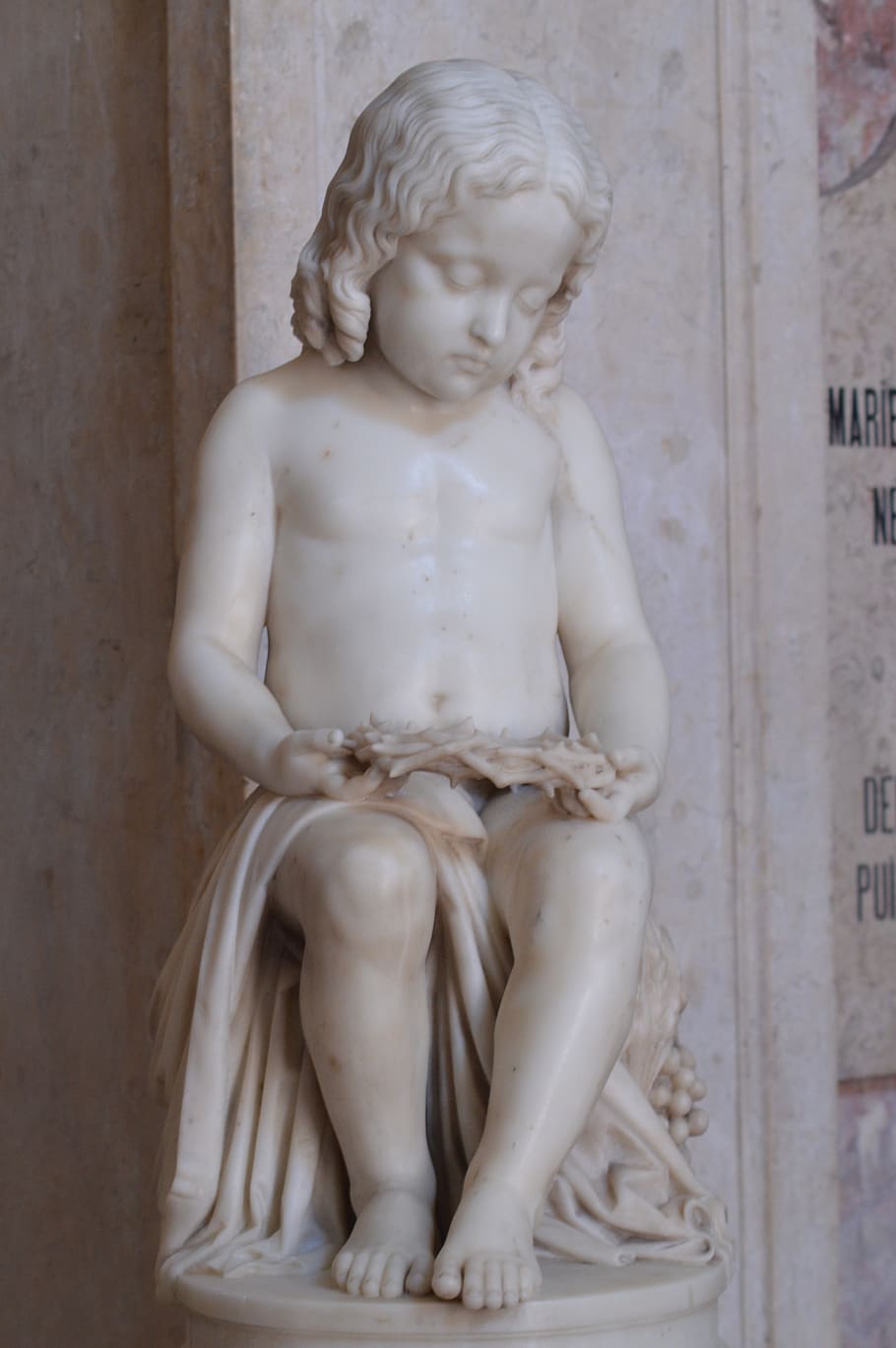 statue, marble, sculpture, pierre, head, face, child, church, lisbon, crown