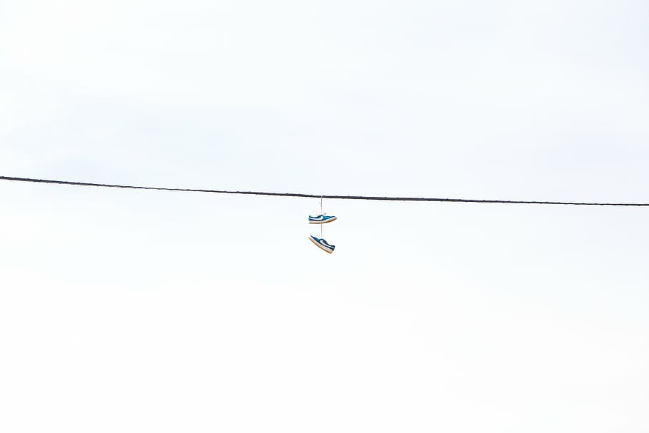 untitled, hanging, black, low, top, sneakers, white, clouds, daytime, electrical