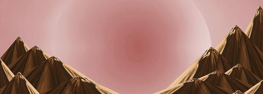 brown mountain illustration, planet, pink, sky, moon, solar system, mountains, panoramic, banner, header