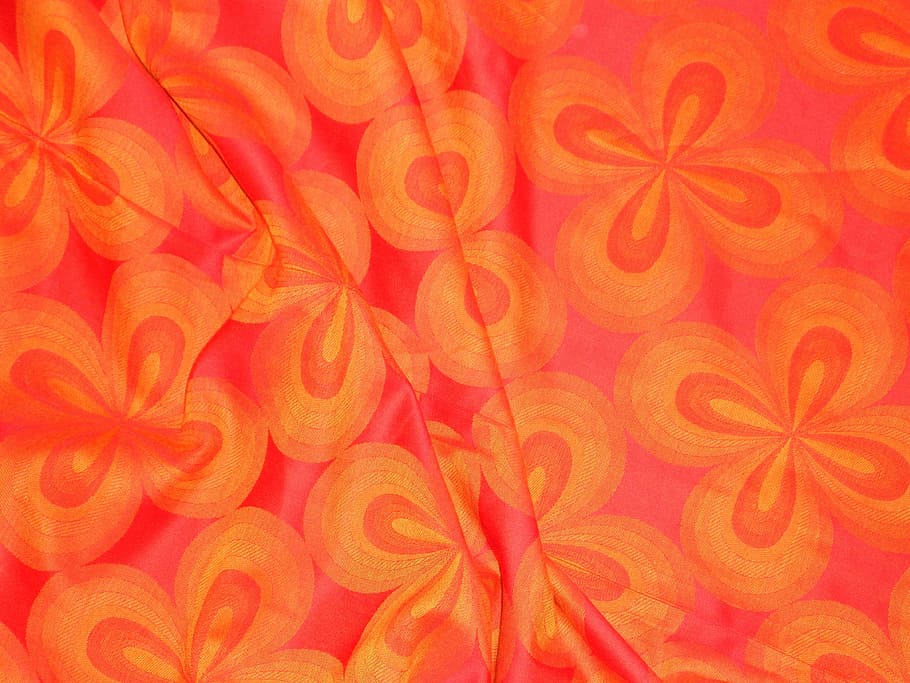 painting, pink, orange, beige, flowers, seventies, curtain, fabric, textiles, tissue