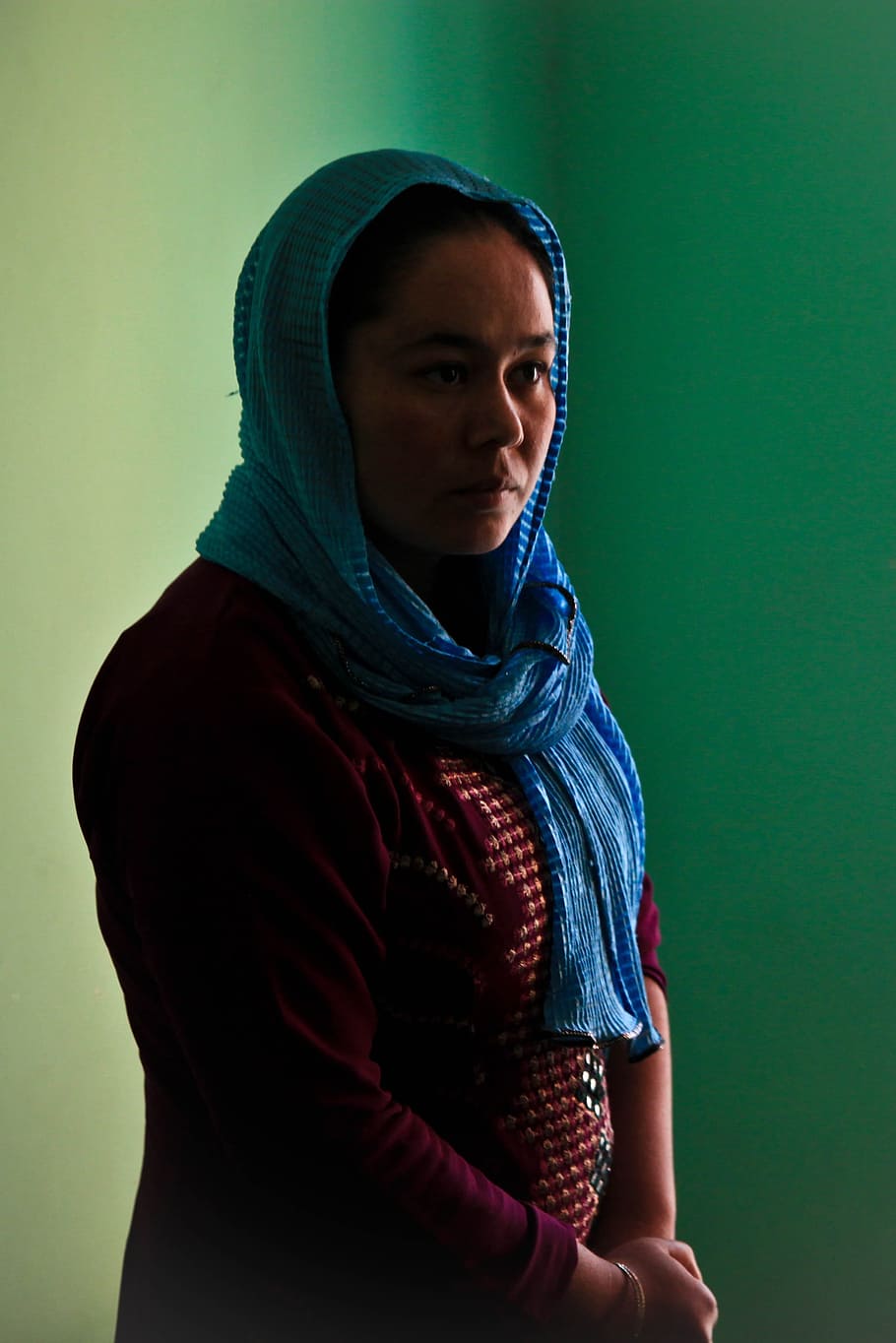 Afganistán, Cabeza, Envoltura, Mujer, Retrato, envoltura de cabeza, hembra, tímida, islam, Oriente Medio