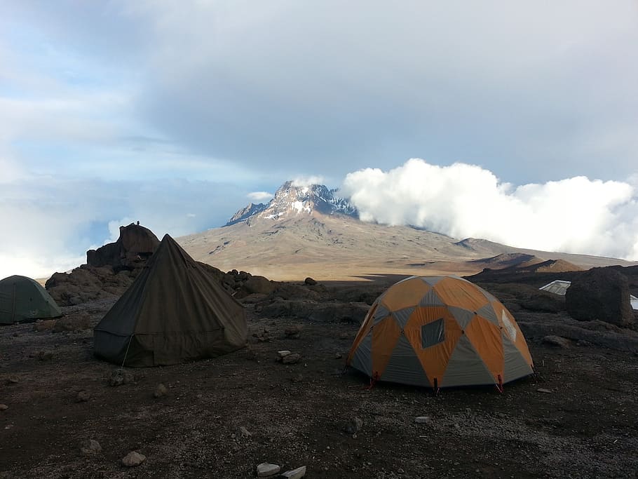 preto, laranja, tenda, topo, montanha, kilimanjaro, áfrica, aventura, quênia, africano
