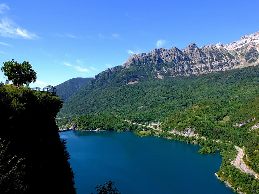 lake, blue, water, landscape, nature, reservoir bubal, sickle jackfruit, huesca pyrenees, huesca, mountain