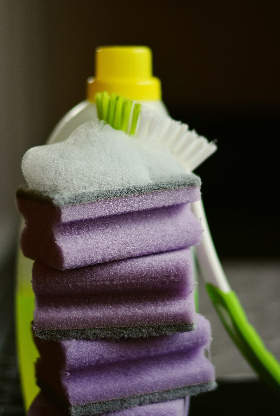 fotografía de primer plano, esponja, escobilla de baño, esponja de limpieza, limpieza, enjuague, espuma, frühjahrsputz, plan de limpieza, material de limpieza