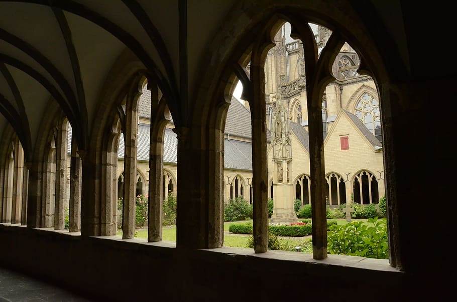 Cathedral, Church, Religion, cathedral, church, sint victor, court, garden, arcade, architecture, history
