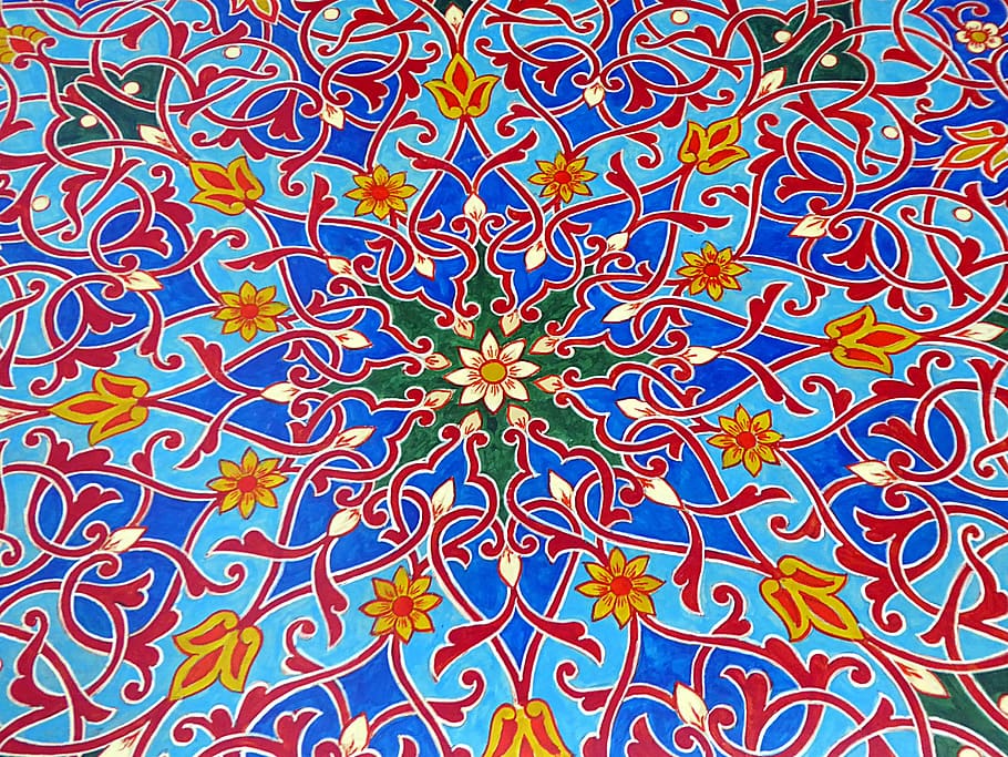 mosaico, azul, flor, uzbequistão, arte, padronizar, teste padrão floral, multi colorido, fundos, desenhar