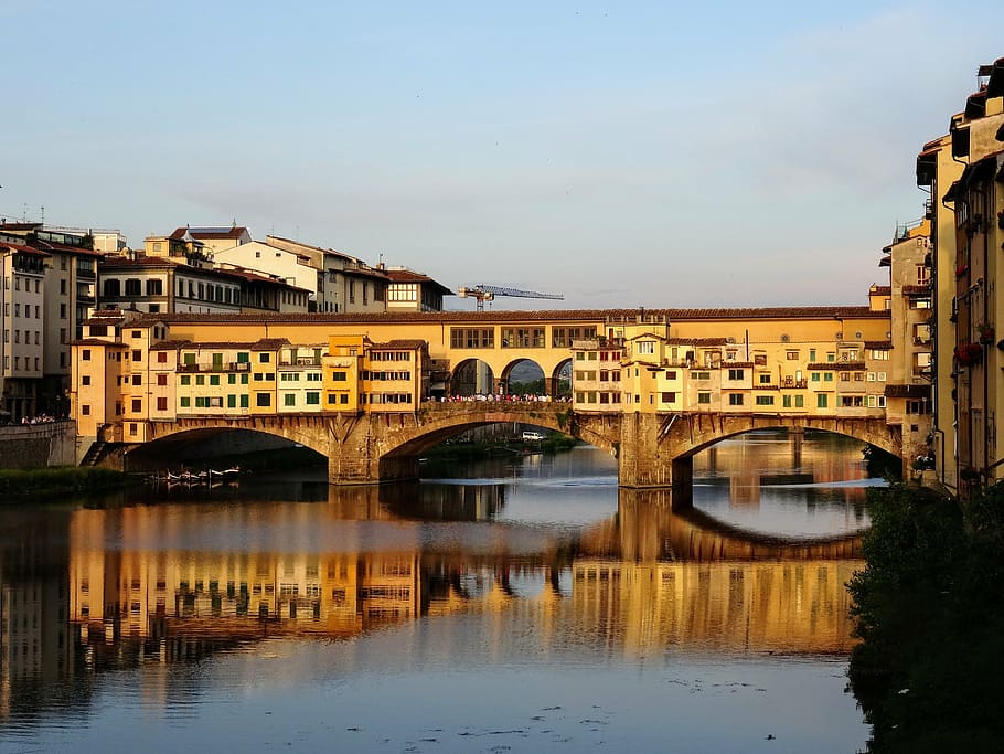 ponte vechio, italy, florence, ponte vecchio, arno, italy, tuscany, architecture, built structure, bridge, water