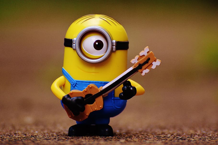 minion plastic toy, minion, music, guitar, funny, cute, musical, play, toys, sweet
