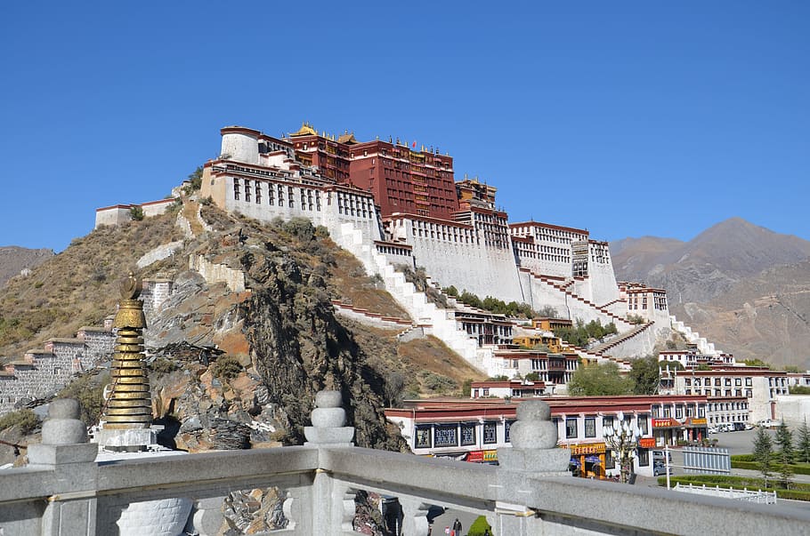 arsitektur, fotografi, merah, putih, candi, tibet, lhasa, istana potala, iman, perjalanan