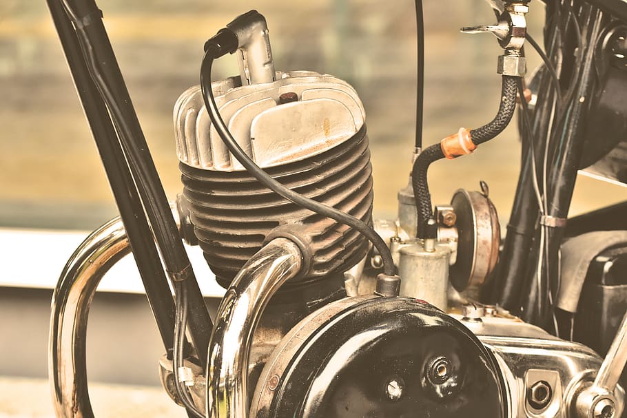motor, motorcycle engine, oldtimer, single cylinder, machine, two wheeled vehicle, technology, cylinder, motorcycle, chrome
