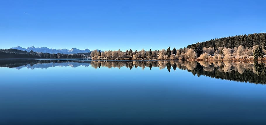 hoarfrost, camping, holiday, allgäu, water, reflection, tranquility, scenics - nature, tranquil scene, sky