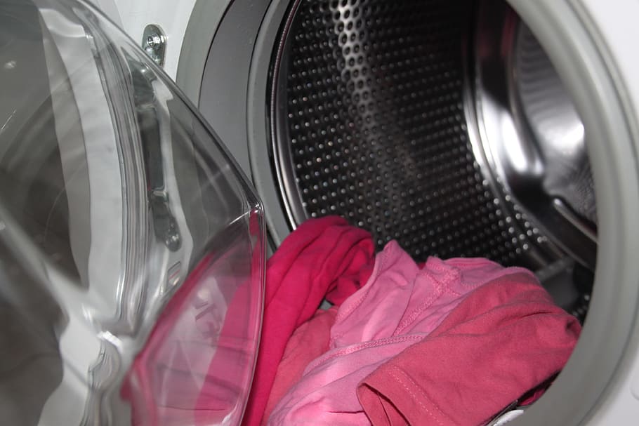 pink, shirt, clothes washer, washing machine, washing drum, wash, washing, close-up, laundry, cleaning