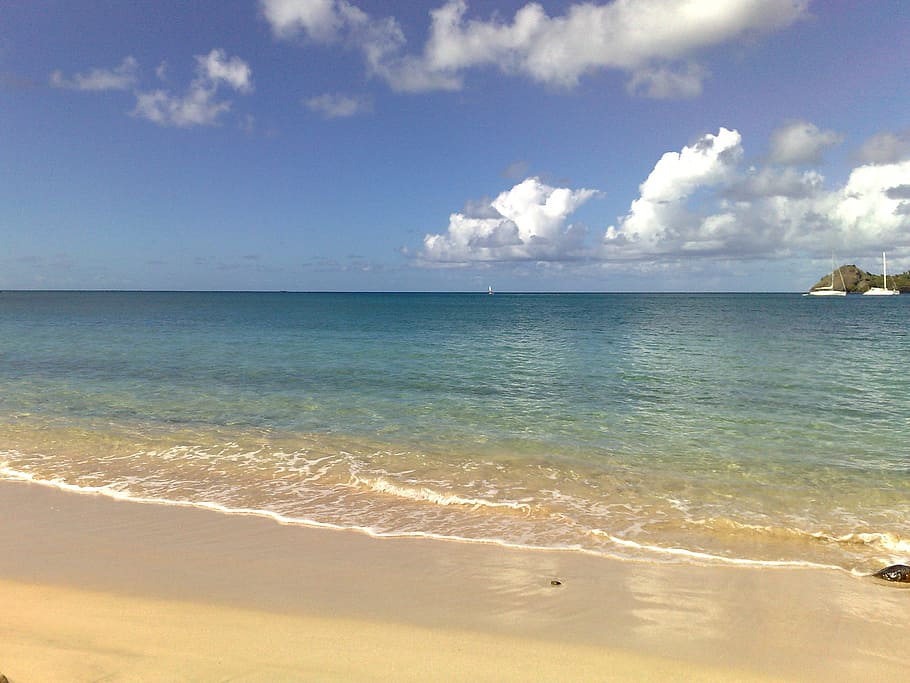 seashore, island, blue, sky, rodney, bay, st lucia, caribbean, sea, beach