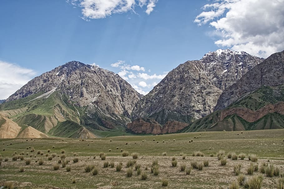 Quirguistão, montanhas de alai, vale de alai, montanhas, paisagem, céu, nuvens, a estrada de pamir, ásia central, paisagens - natureza