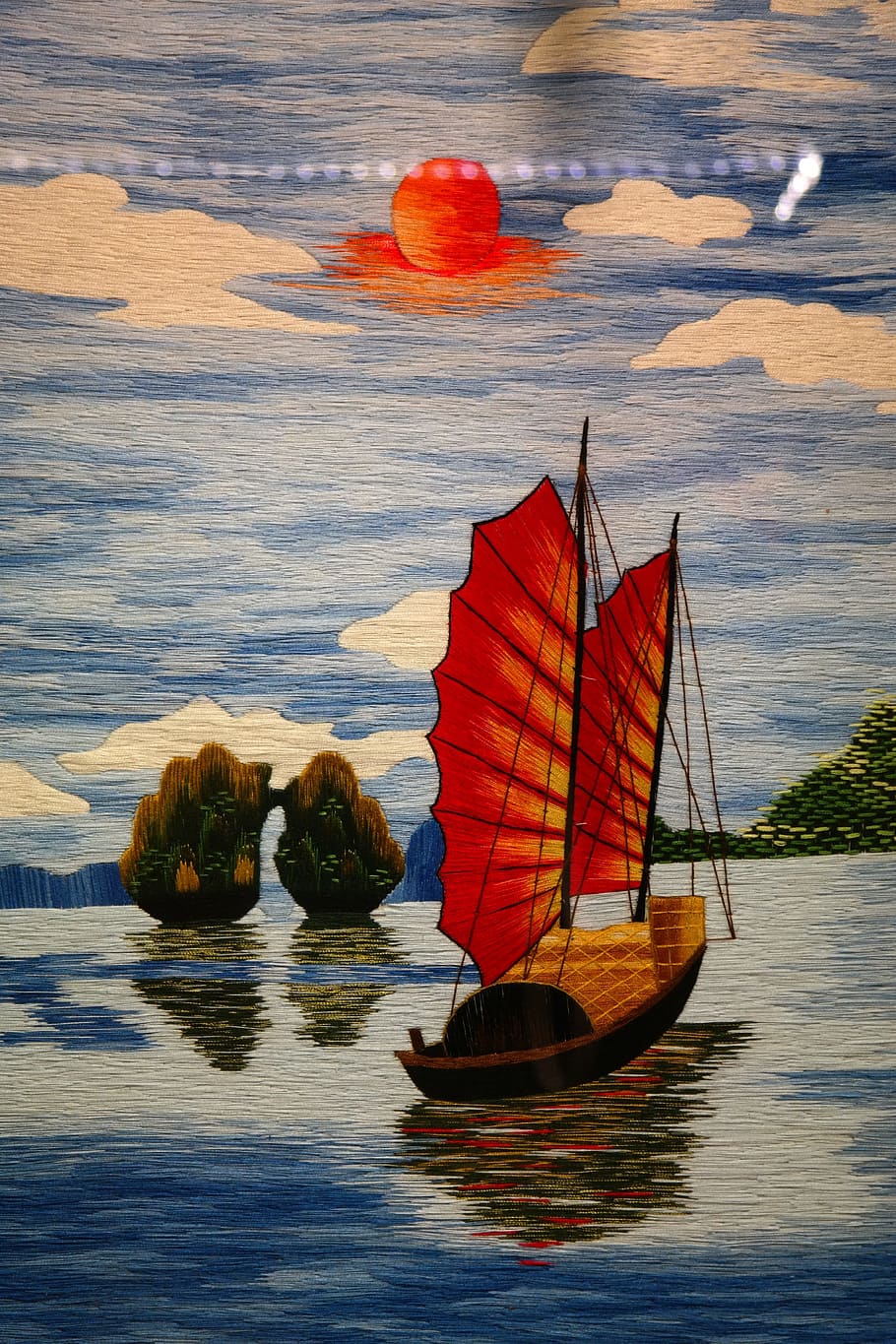 sail, boat, Image, Painting, Boot, Sailing Boat, junk, chinese, sea, water