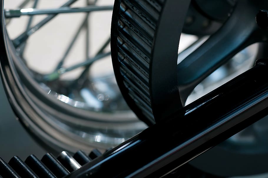 negro, correa, gris, rueda dentada, transmisión por correa dentada, detalles, tecnología, motocicleta, cromo, metálico