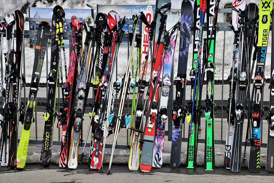 assorted, ski blade lot, skis, ski resort, zermatt, the alps, switzerland, ski, at the court of, ski slope