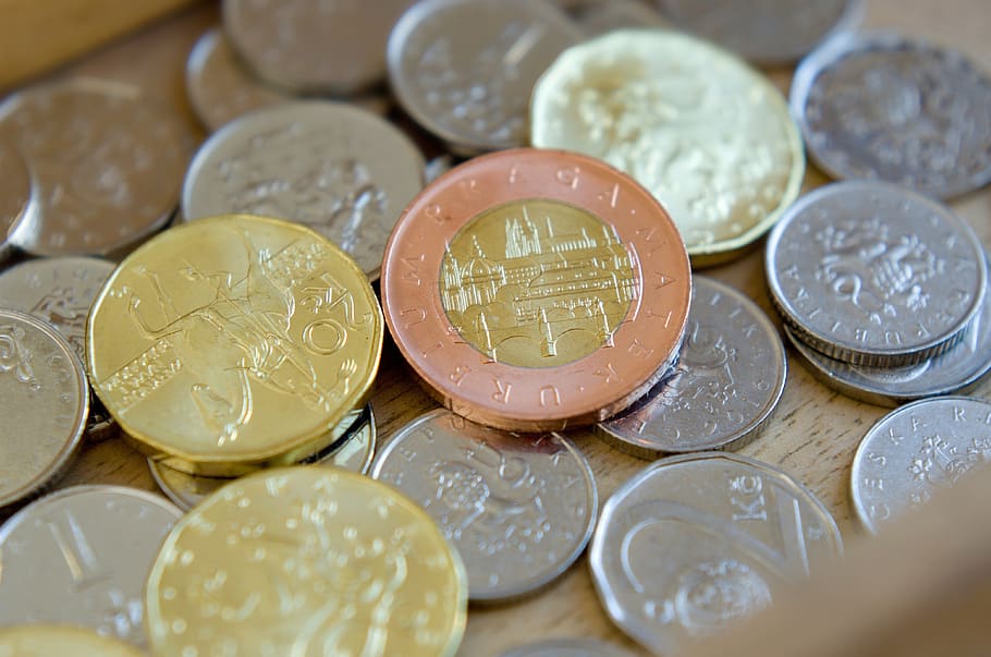 czech coins, coins, crown, money, english, czech, currency, czechia, finance, salary