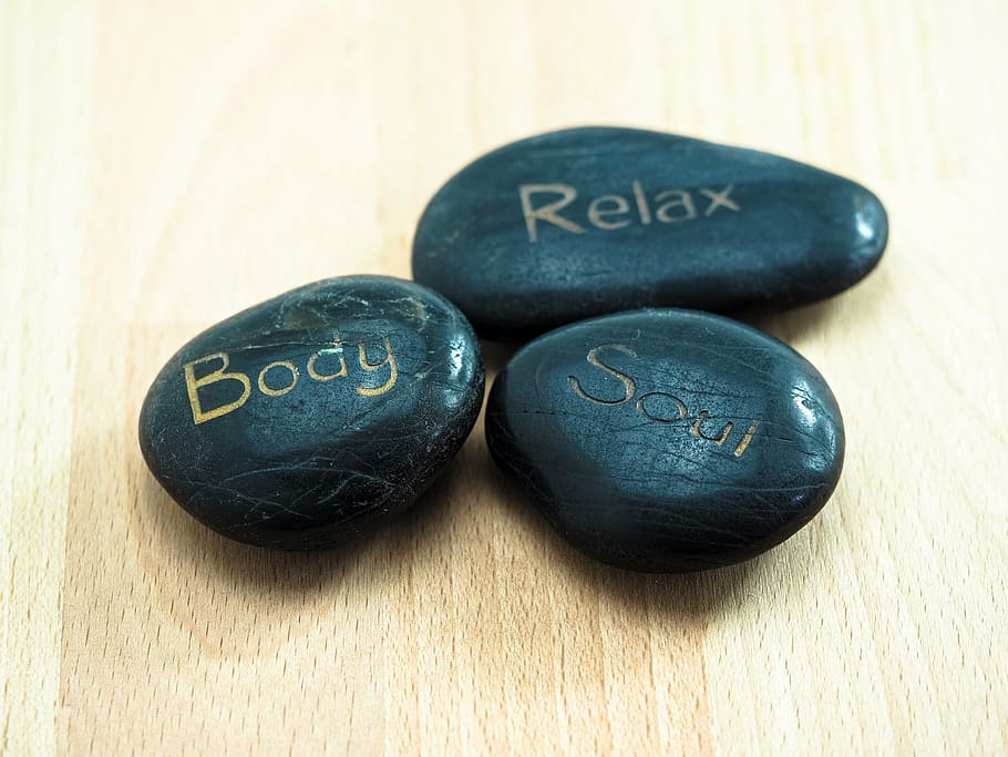foto, três, preto, pedras, bege, superfície, bem-estar, relaxamento, meditação, equilíbrio