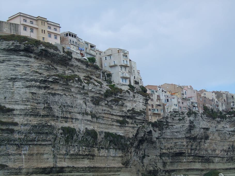 corsican, bonifacio, cliffs, mediterranean, architecture, built structure, building exterior, sky, building, rock