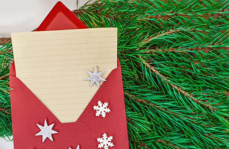 yellow, ruled, paper, red, envelope, wishes, christmas, letter, holiday, decoration