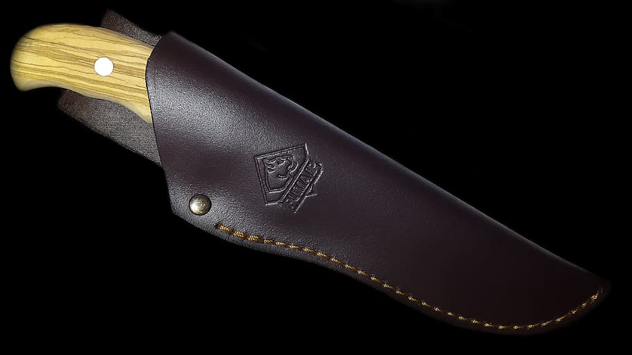 Leather, Pocket Knife, Wood, knife, wooden handle, rivet, seam, single object, work tool, studio shot