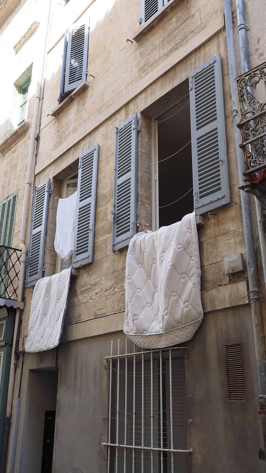 apartment, city, downtown, duvet covers, air, mediterranean, window, alley, road, shutters
