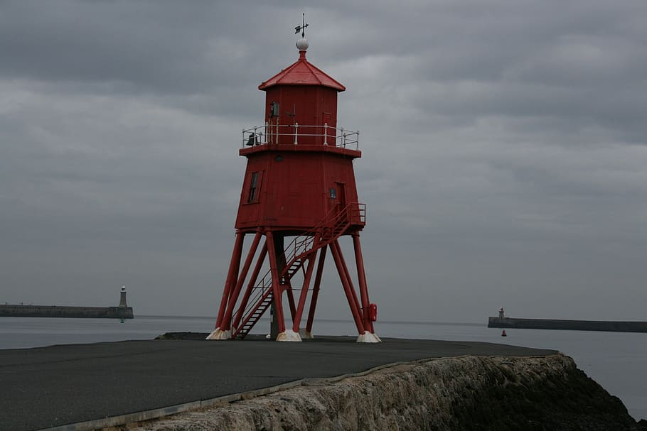 lighthouse, pier, harbor, bay, coastline, beach, travel, landmark, maritime, safety