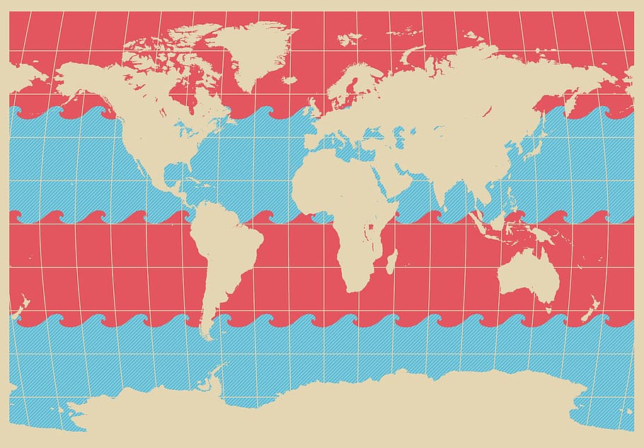 world map chart, world map, wave, blue, red, map, cartography, vector, illustration, grid