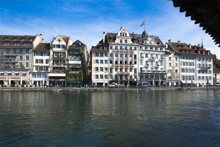 switzerland, lucerne, lake, building exterior, architecture, water, building, built structure, sky, waterfront