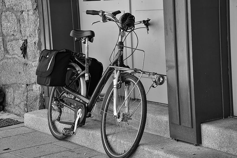 bicicleta de montaña, bicicleta, pasos, neumático, pedal, luz, pared, bolsa, hormigón, mango