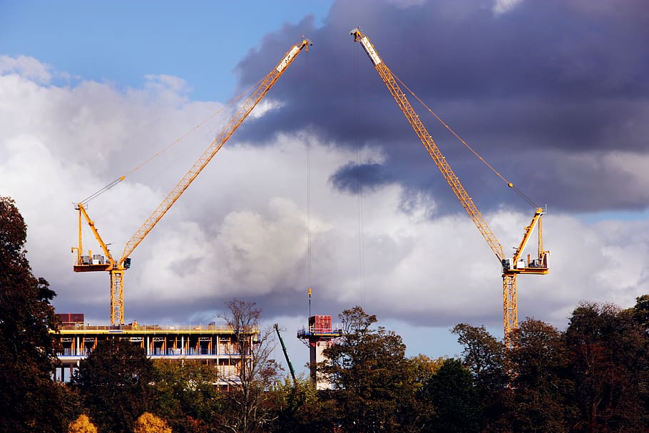 cranes, tower cranes, construction, sky, industry, building, architecture, project, high, technology