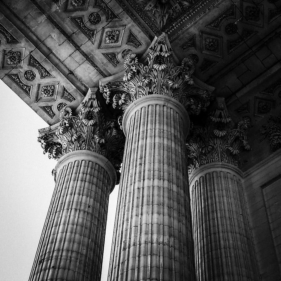 Column, Architecture, France, Paris, detail, scully, black, white, monochrome, sky