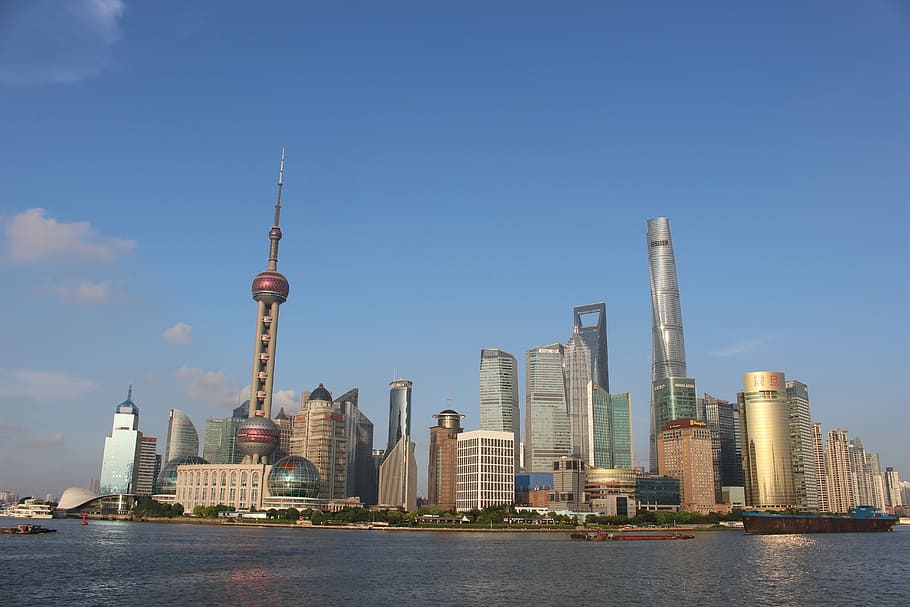 Oriental, Pearl Tower, Shanghai, ciudad, día, moderno, arquitectura, paisaje urbano, horizonte, centro de la ciudad