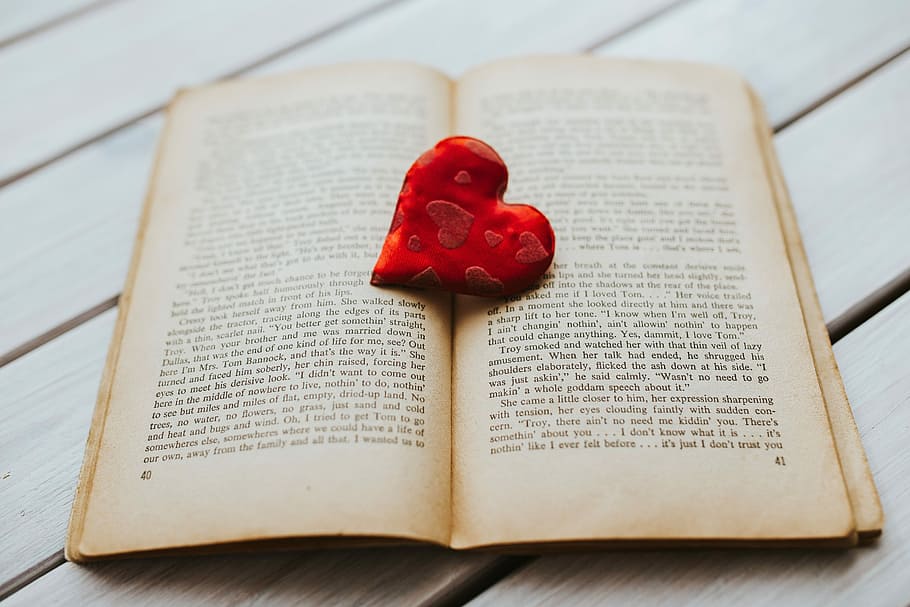 little, red, heart, old, book, Little red, red heart, old book, reading, love