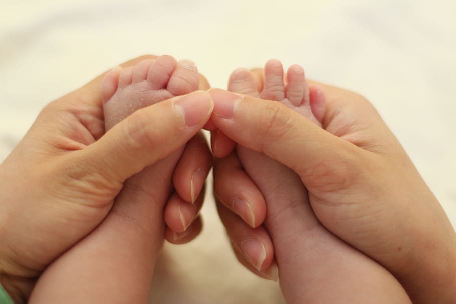 person hand, holding, baby, feet, baby feet, hands, newborn, child, family, love