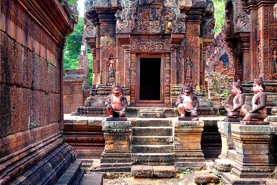 Banteay Srei, Temple, Complex, Asia, temple complex, statues, asurawächter, buddhism, temple - Building, religion