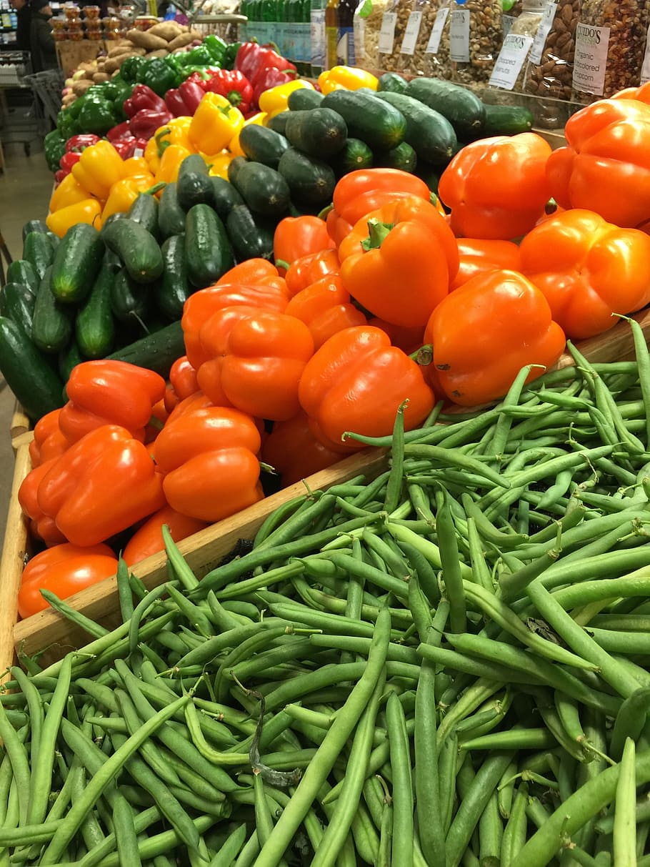 paprika, kacang-kacangan, makanan, sehat, sayur, merah, hijau, kesegaran, pasar, sayur-sayuran