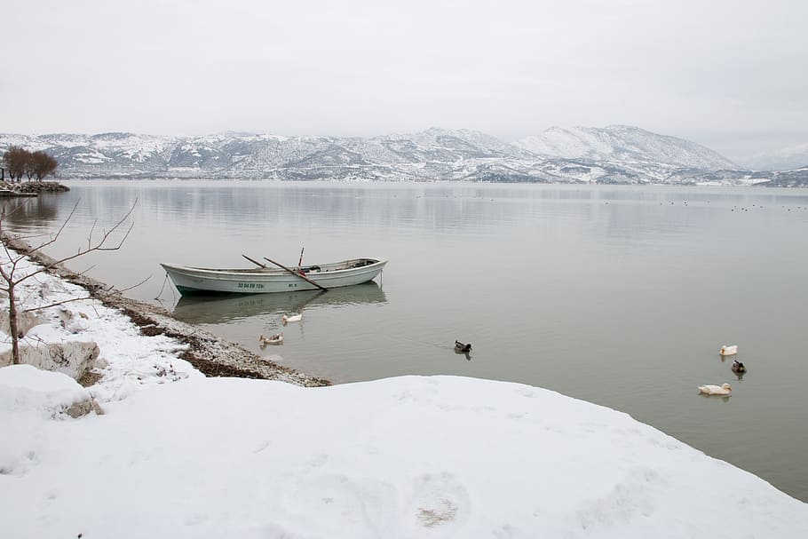 雪, 風景, 自然, 湖, 自然の七面鳥, トルコ, ボート, 山, 反射, 寒さ