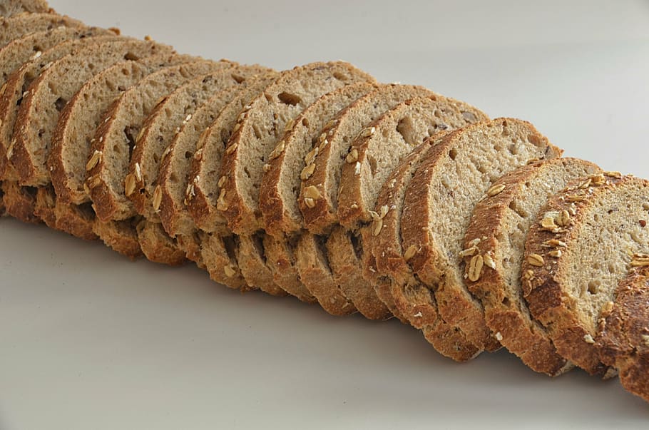 sliced, bread, nuts, food, line, slice, oat, meal, close-up, indoors