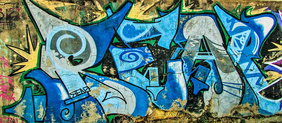 siprus, larnaca, grafiti, perkotaan, seni jalanan, dinding, warna, seni dan kerajinan, biru, multi-warna
