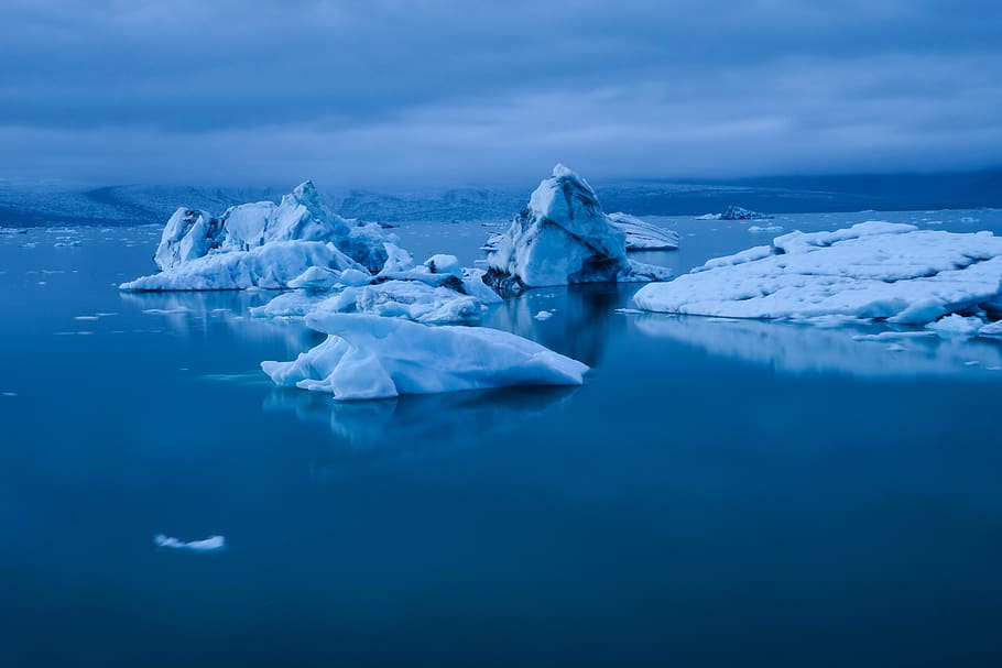 islândia, iceberg, água, gelo, frio, inverno, neve, zing, céu, nuvens