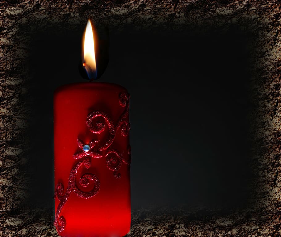 red pillar candle, candle, light, bill, red, angel, black, old light, lighting, christmas jewelry