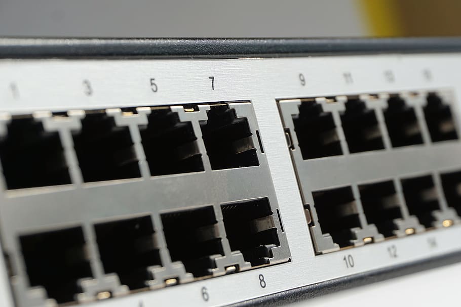 closeup, computer switch, computer, switch, network, data processing, connection, data, patch cable, lan