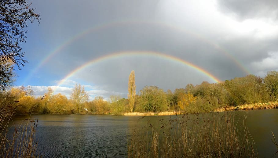 Rainbow, Broads, Nature, River, sky, water, lake, tree, landscape, outdoors