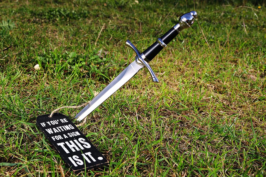 knife, characters, weapon, motto, symbol, dagger, grass, plant, nature, field