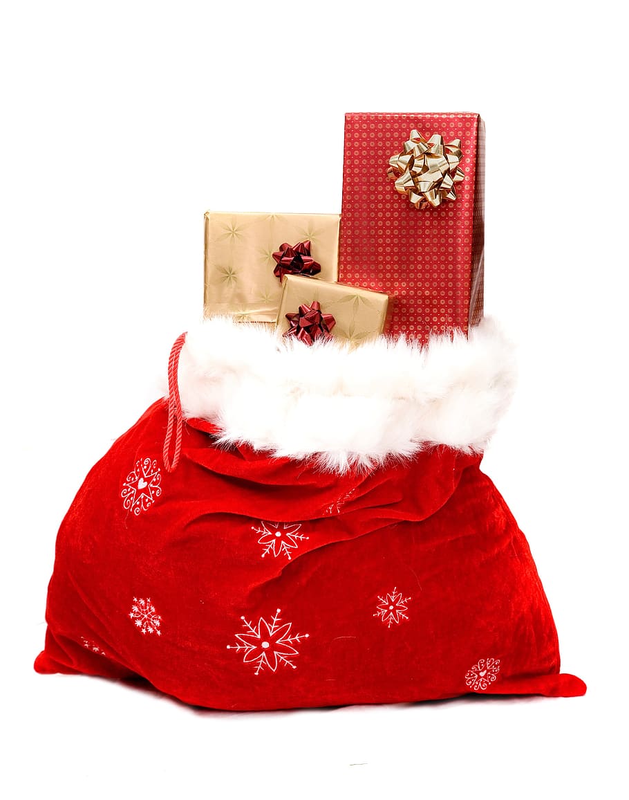 red, white, santa bag, christmas kids gifts old, pascuero, christmas, gift, santa Claus, celebration, holiday